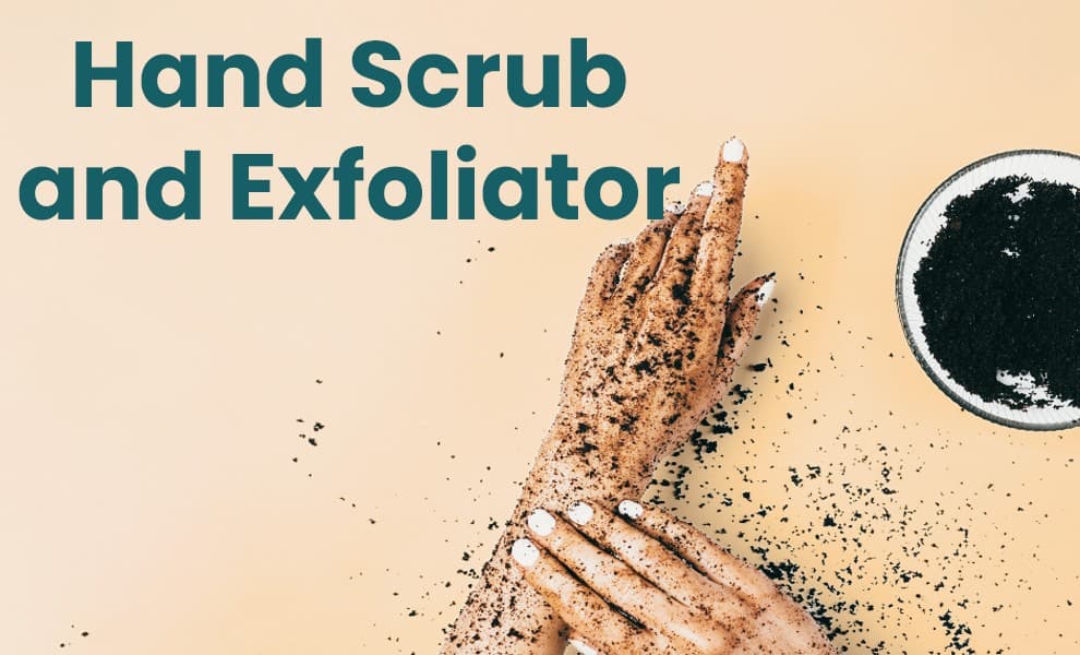 Hand scrub jar on white background, Applying exfoliating hand scrub to hands, Hand scrub for smooth skin, Exfoliating hand treatment