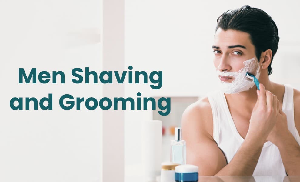 Men’s shaving and grooming kit on white background, Man shaving with razor and shaving cream, Men’s shaving kit, Men’s grooming essentials