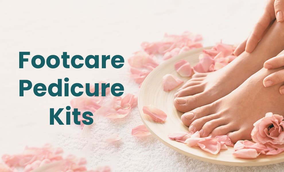 Footcare pedicure kit, Home pedicure set, Foot spa kit, Pedicure tools and creams, Complete footcare kit