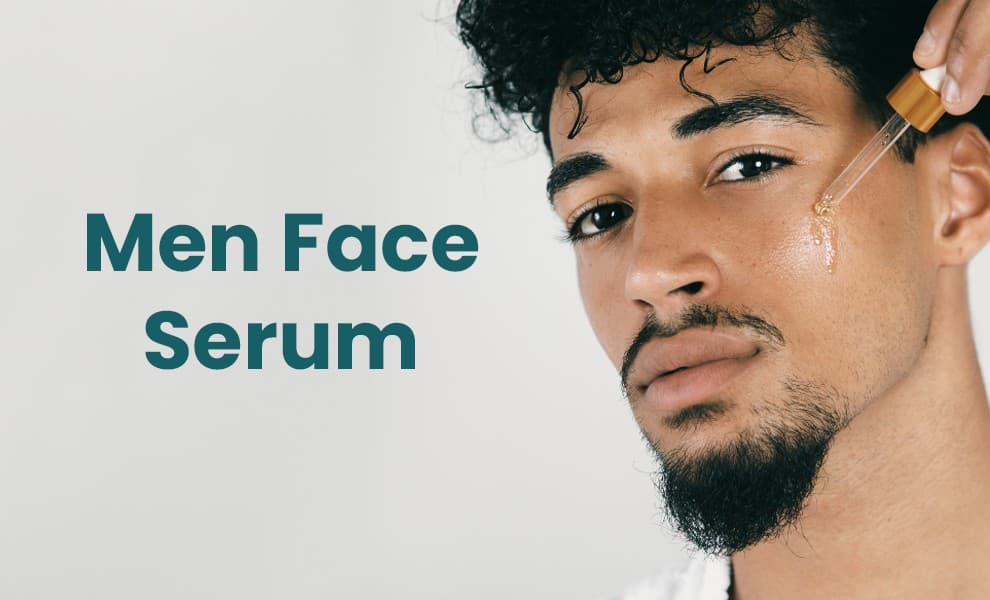 Men’s face serum Hydrating serum for men, Men’s face serum bottle on white background, Hydrating serum for men, Applying face serum to men’s skin
